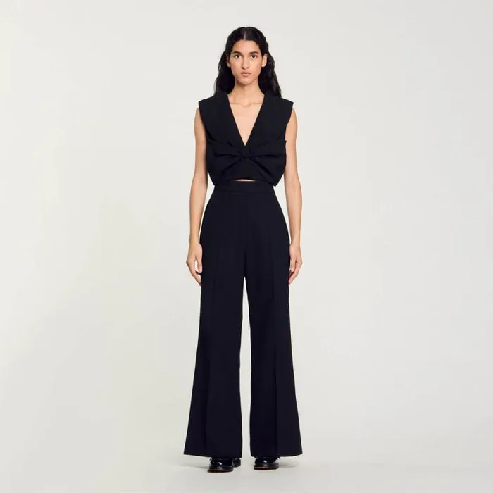 Tops and Shirts Women SANDRO SatinEffect Crop Top Black