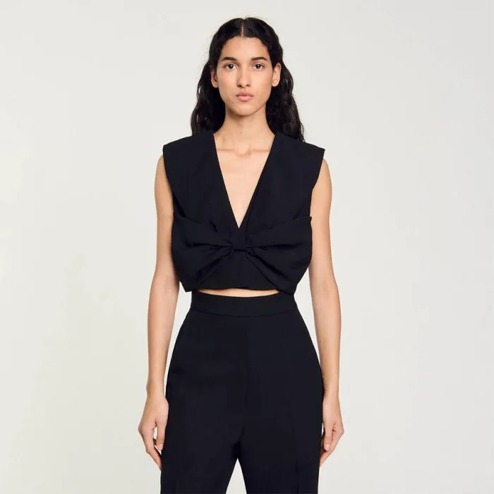 Tops and Shirts Women SANDRO SatinEffect Crop Top Black