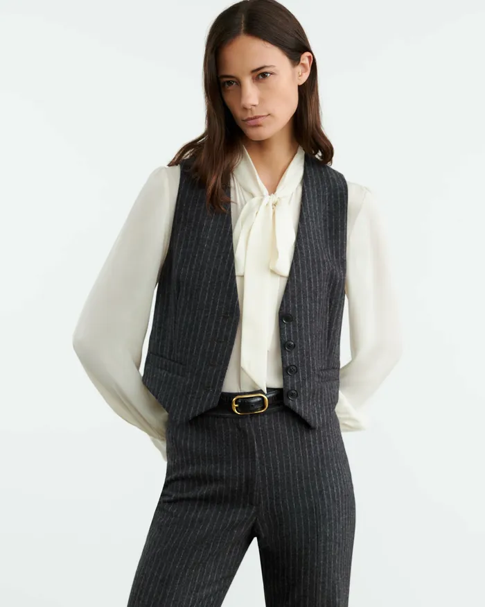 Tops ISMAEL VEST Charcoal Pinstripe Nili Lotan Women