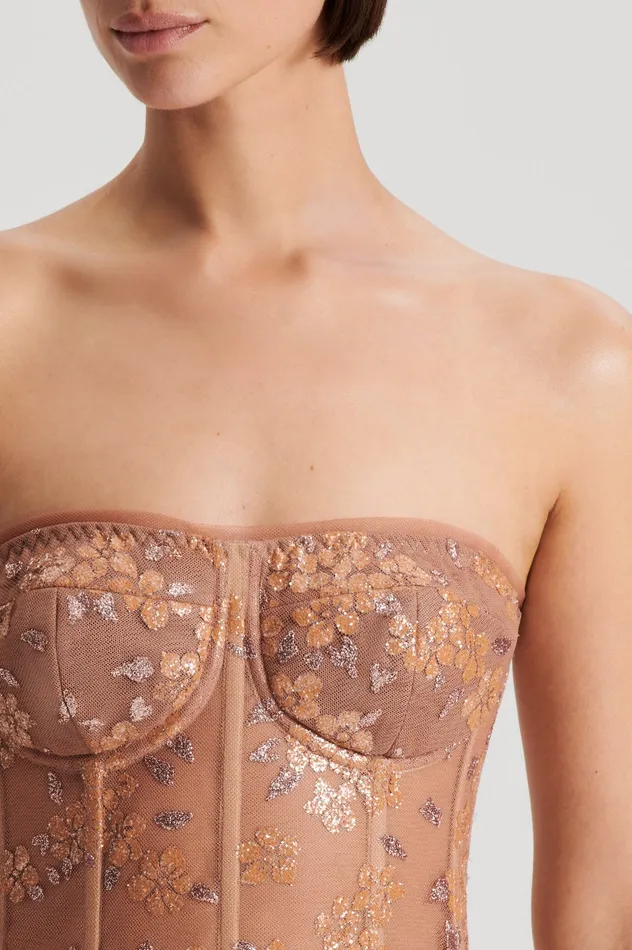 Tops Women TINSEL FLORAL BUSTIER SPICE Scanlan Theodore Tops Women TINSEL FLORAL BUSTIER SPICE Scanlan Theodore