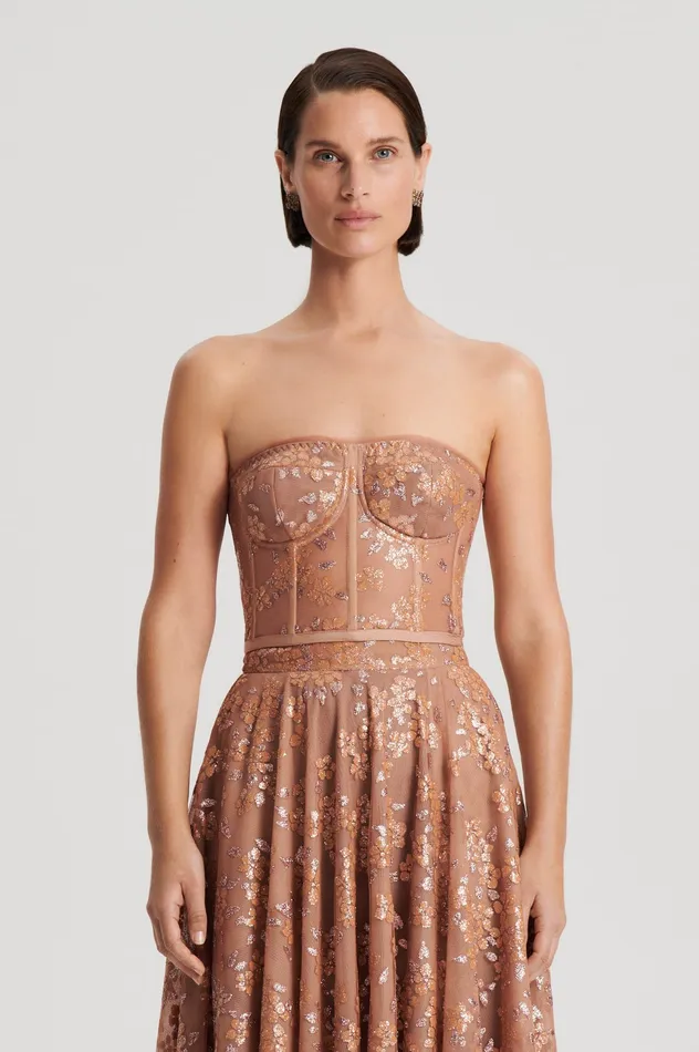 Tops Women TINSEL FLORAL BUSTIER SPICE Scanlan Theodore Tops Women TINSEL FLORAL BUSTIER SPICE Scanlan Theodore