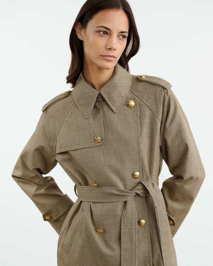 TOUSSAINT TRENCH COAT Beige Check Coats and Outerwear Nili Lotan Women