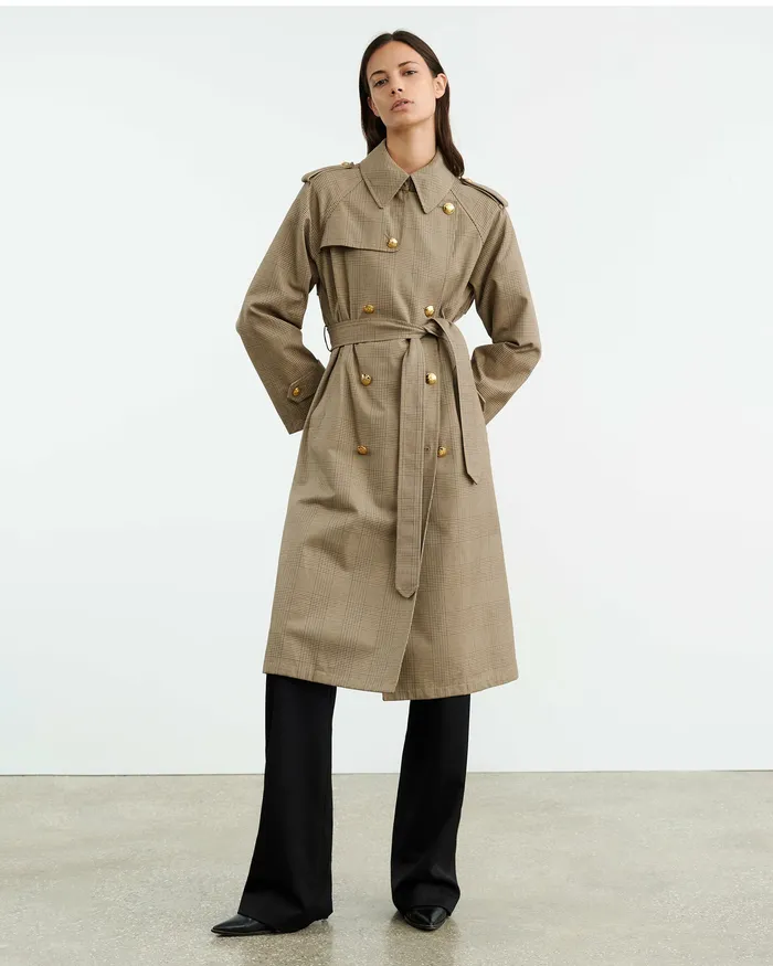 TOUSSAINT TRENCH COAT Beige Check Coats and Outerwear Nili Lotan Women