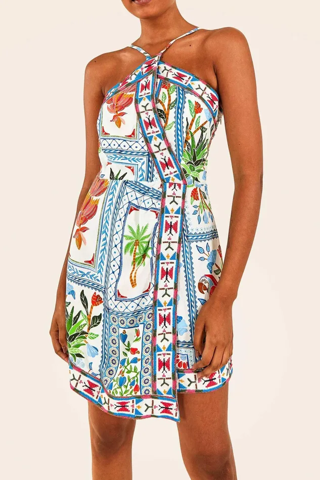 Tropical Tiles Embroidered Mini Dress Women Farm Rio Mini Dresses
