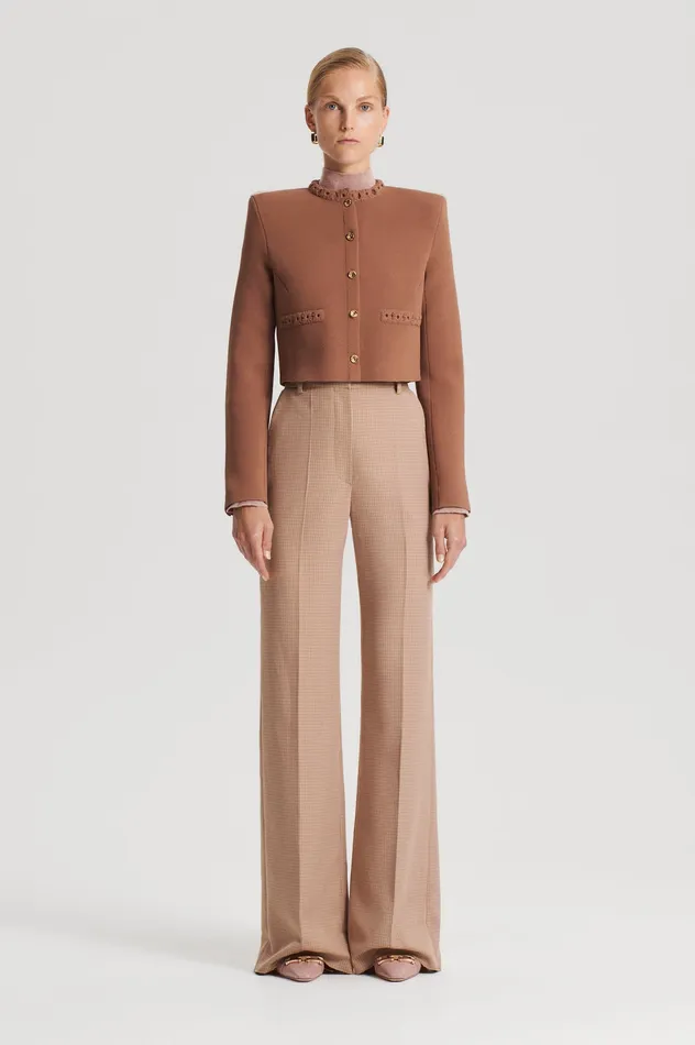 Trousers Women Scanlan Theodore PLAID TAILORED TROUSER CARAMEL