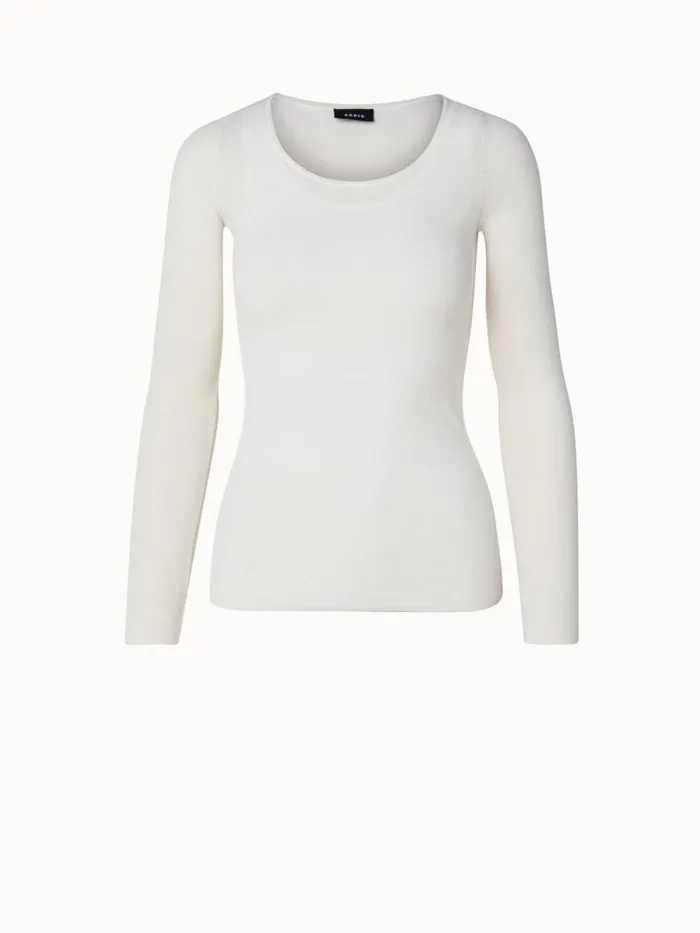 Two In One SemiTransparent Layered Knit Top With Scoop Neck Ecru Women Akris Knitwear