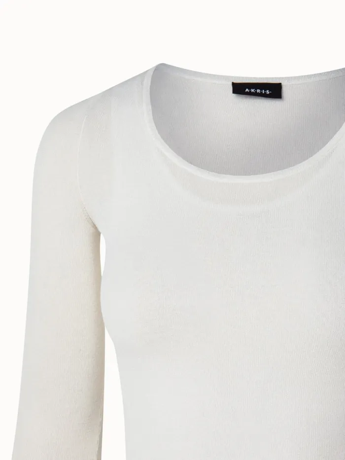 Two In One SemiTransparent Layered Knit Top With Scoop Neck Ecru Women Akris Knitwear