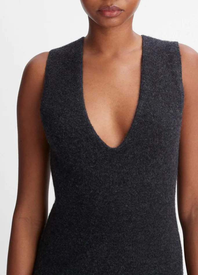 Vince Dresses Women Deep VNeck Sweater Dress Heather Charcoal