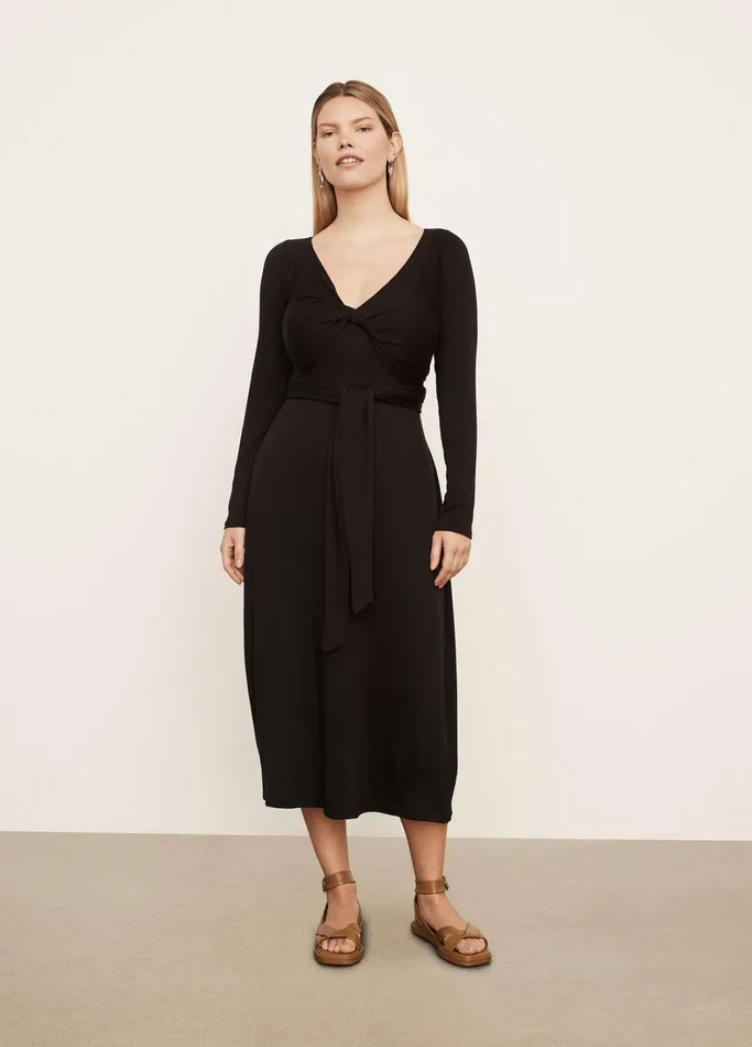Vince Dresses Women Long Sleeve Wrap Dress Black