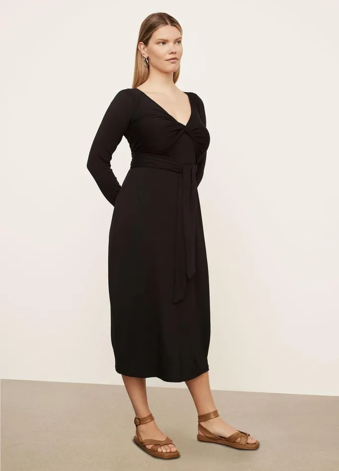Vince Dresses Women Long Sleeve Wrap Dress Black