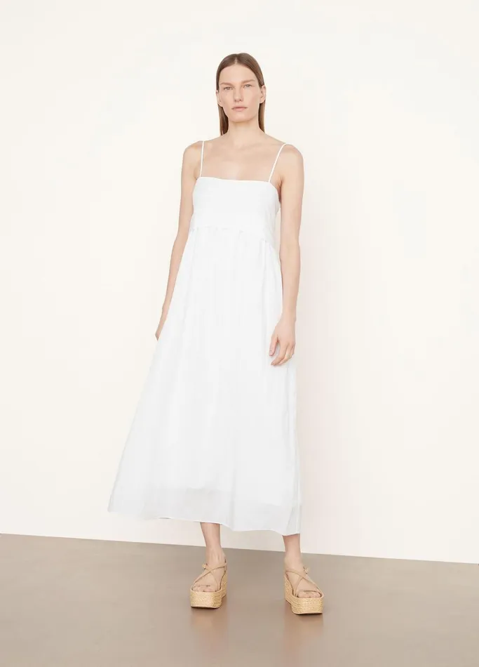Vince Dresses Women Ruched Paneled Dress Optic White