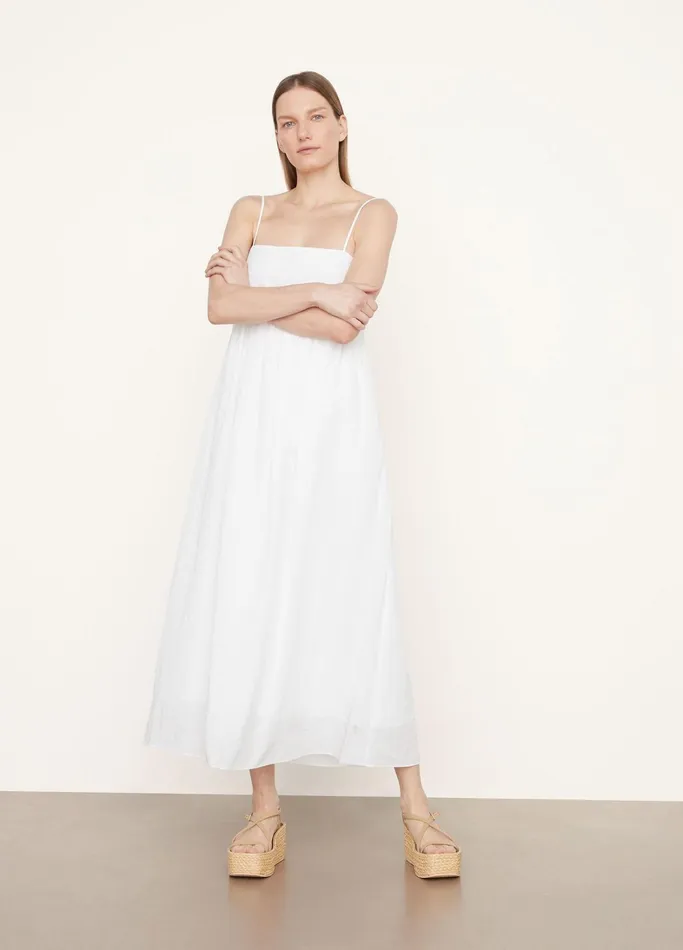 Vince Dresses Women Ruched Paneled Dress Optic White