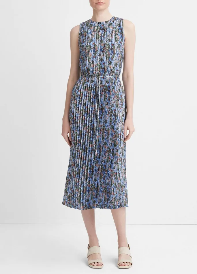 Vince Dresses Women Wild Primrose PintuckPleated Dress Pacific
