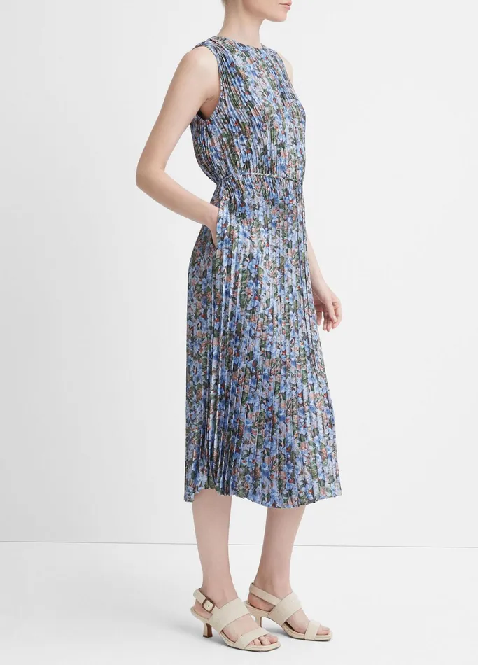 Vince Dresses Women Wild Primrose PintuckPleated Dress Pacific