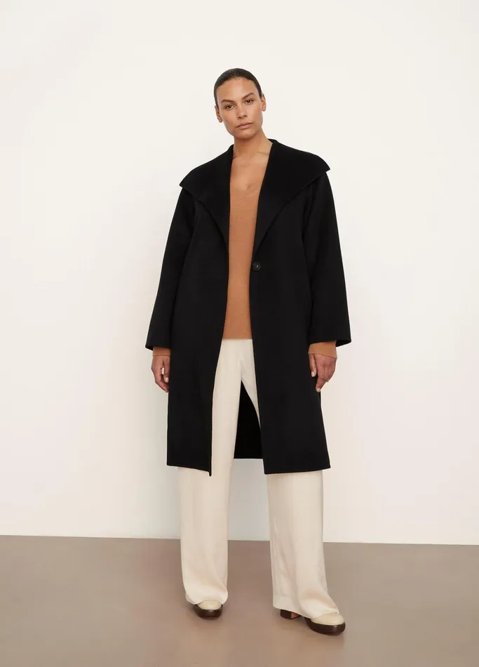 Vince Extended Sizes Women Belted DrapeNeck Coat Black