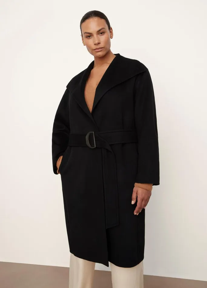 Vince Extended Sizes Women Belted DrapeNeck Coat Black