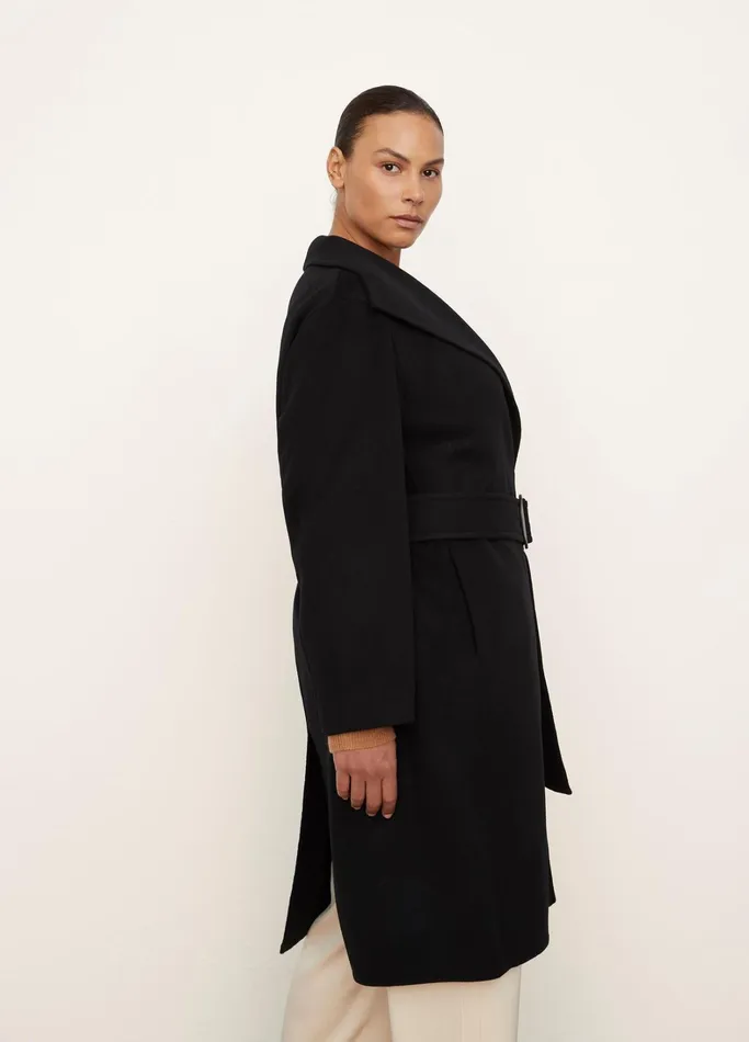 Vince Extended Sizes Women Belted DrapeNeck Coat Black