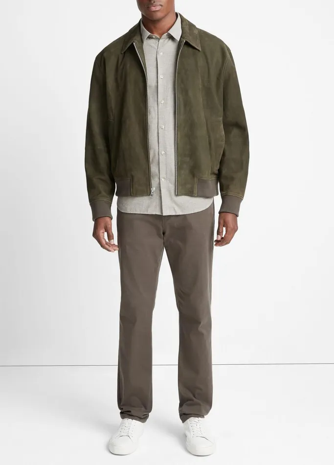 Vince Jackets and Outerwear Men Suede Bomber Jacket Dark Carrillo Green