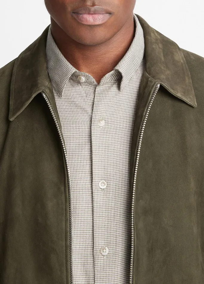 Vince Jackets and Outerwear Men Suede Bomber Jacket Dark Carrillo Green