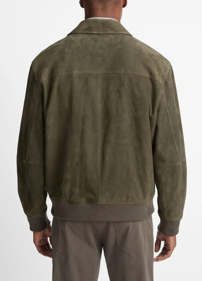 Vince Jackets and Outerwear Men Suede Bomber Jacket Dark Carrillo Green