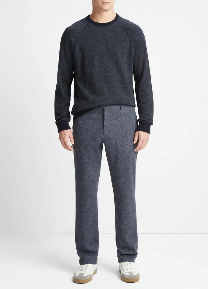 Vince Pants and Shorts Men Herringbone Virgin WoolBlend Flannel Trouser Coastal Bluemedium Heather Grey