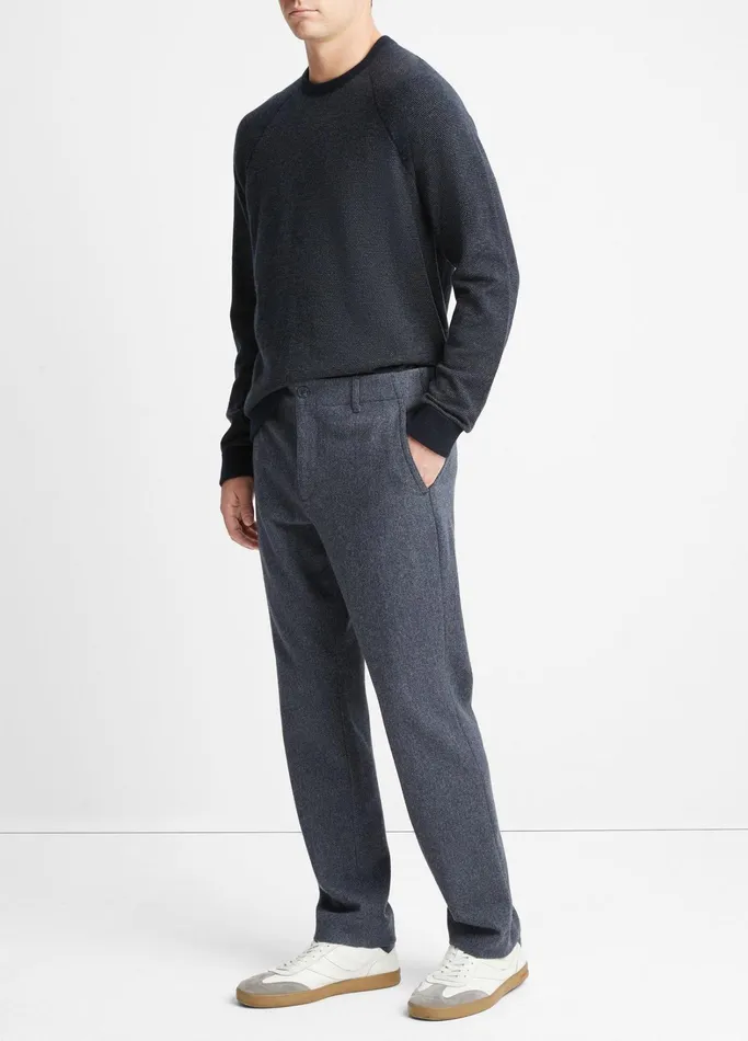 Vince Pants and Shorts Men Herringbone Virgin WoolBlend Flannel Trouser Coastal Bluemedium Heather Grey