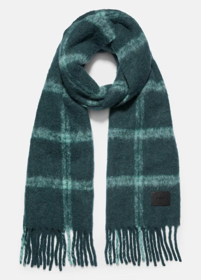 Vince Scarves Hats and Gloves Men Windowpane Brushed AlpacaBlend Scarf Mineral Green