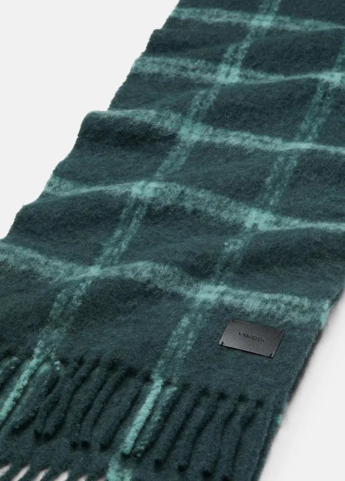 Vince Scarves Hats and Gloves Men Windowpane Brushed AlpacaBlend Scarf Mineral Green