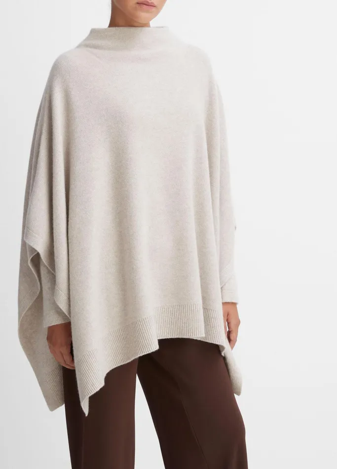 Vince Scarves Hats and Gloves Women Plush Cashmere Funnel Neck Poncho Heather Marble