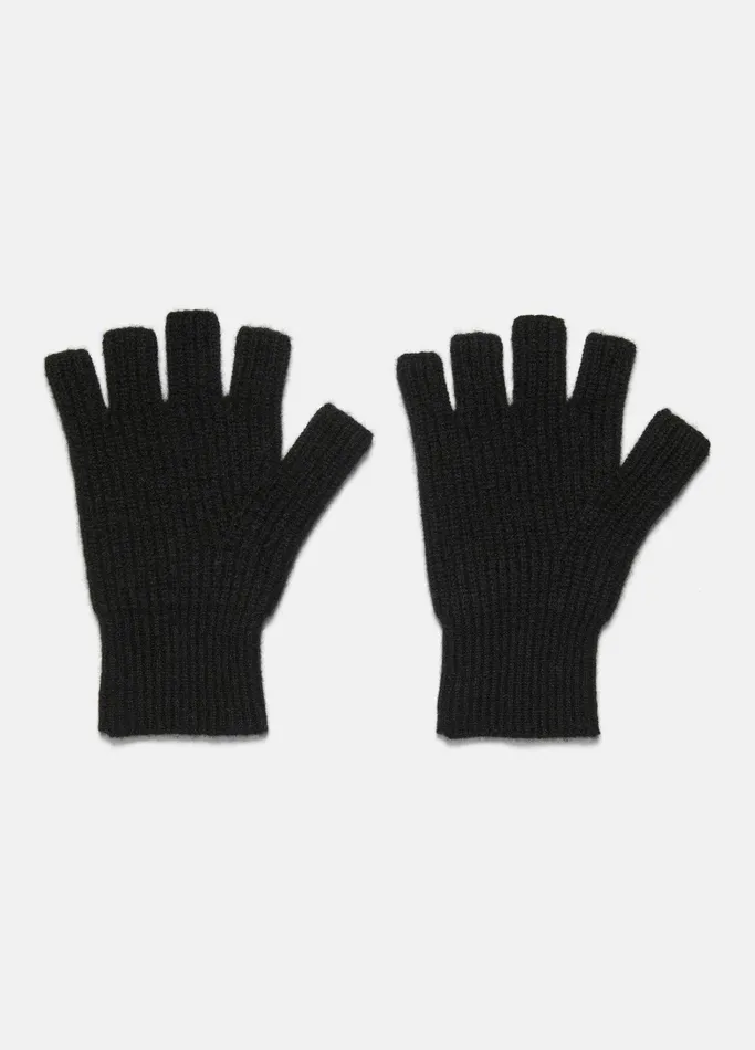 Vince Scarves Hats and Gloves Women Plush Cashmere RibKnit Fingerless Glove Black