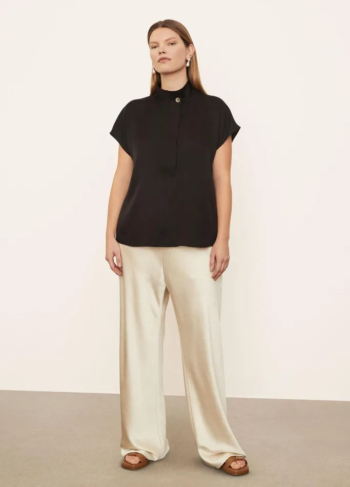 Vince Shirts and Tops Women Collar Stand Pullover Black