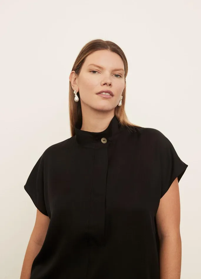 Vince Shirts and Tops Women Collar Stand Pullover Black
