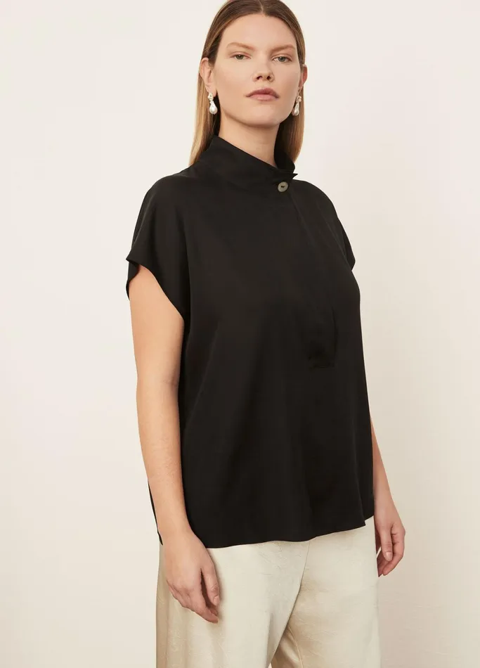 Vince Shirts and Tops Women Collar Stand Pullover Black