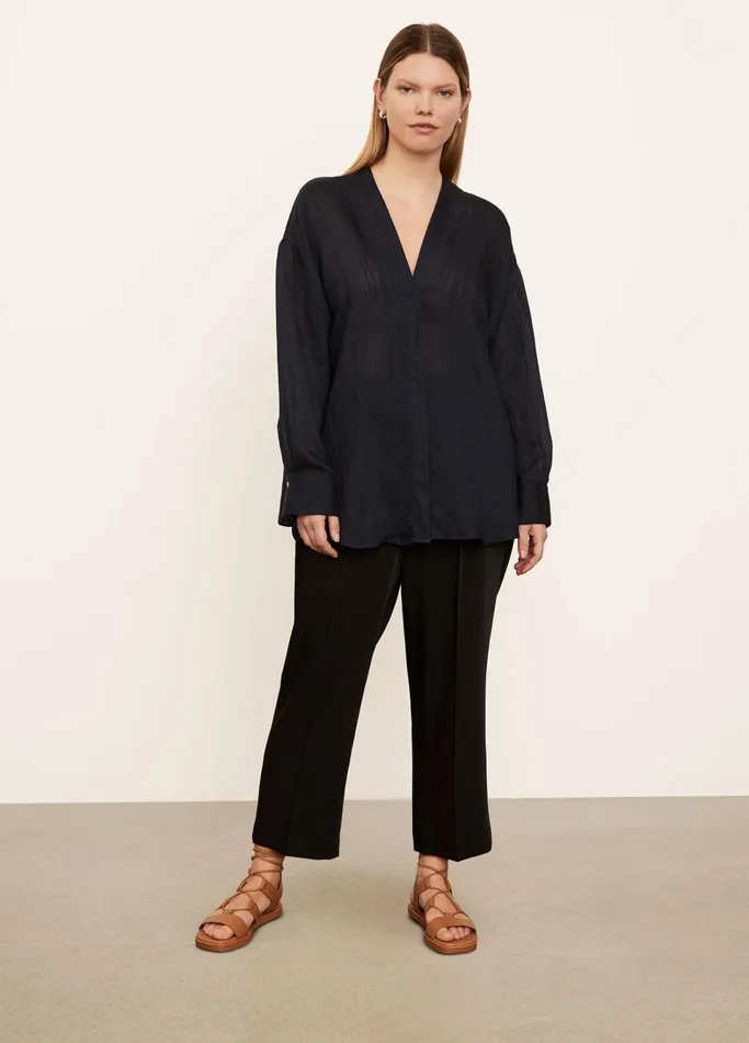 Vince Shirts and Tops Women Drapey Stripe VNeck Blouse Coastal Blue