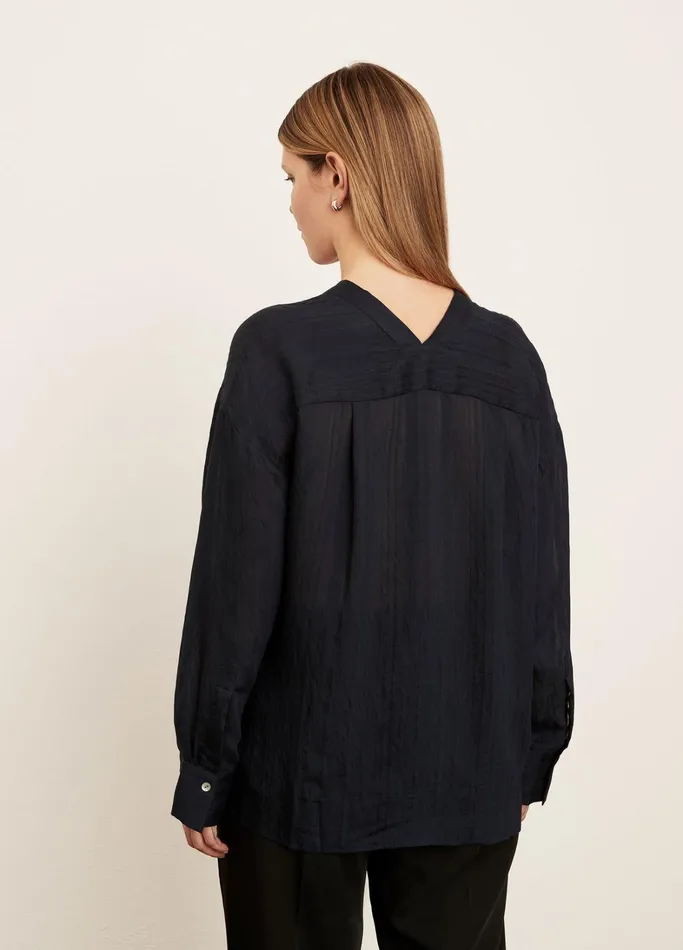Vince Shirts and Tops Women Drapey Stripe VNeck Blouse Coastal Blue