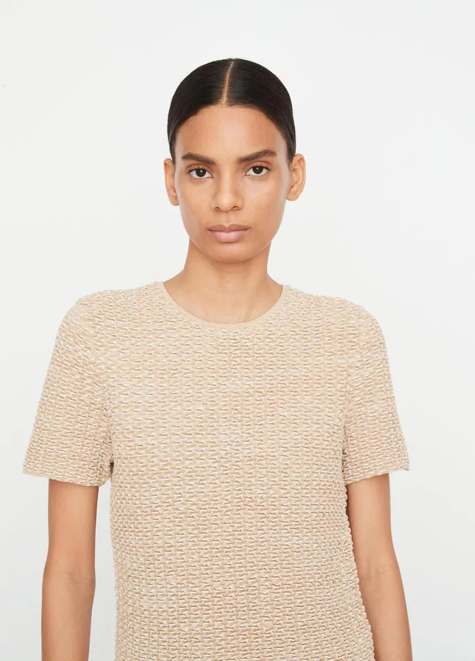 Vince Shirts and Tops Women Italian CottonBlend PuckerStitch Crew Neck Top Camel Combo