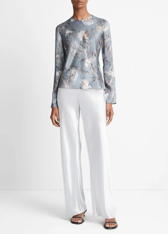 Vince Shirts and Tops Women Night Carnation Silk Bias Crew Neck Blouse Iris Smoke