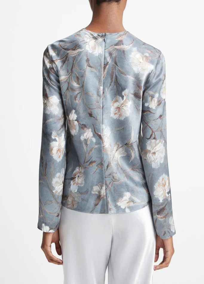 Vince Shirts and Tops Women Night Carnation Silk Bias Crew Neck Blouse Iris Smoke