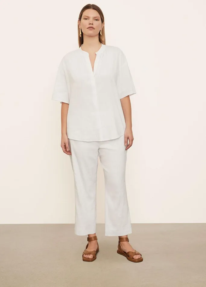 Vince Shirts and Tops Women Short Sleeve Shirred Band Collar Blouse Optic White
