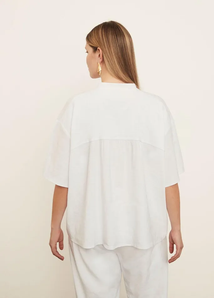 Vince Shirts and Tops Women Short Sleeve Shirred Band Collar Blouse Optic White