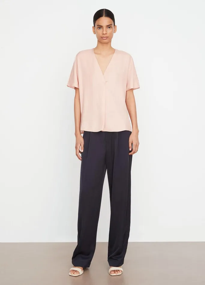 Vince Shirts and Tops Women SilkBlend ShortSleeve VNeck Blouse Tuberose