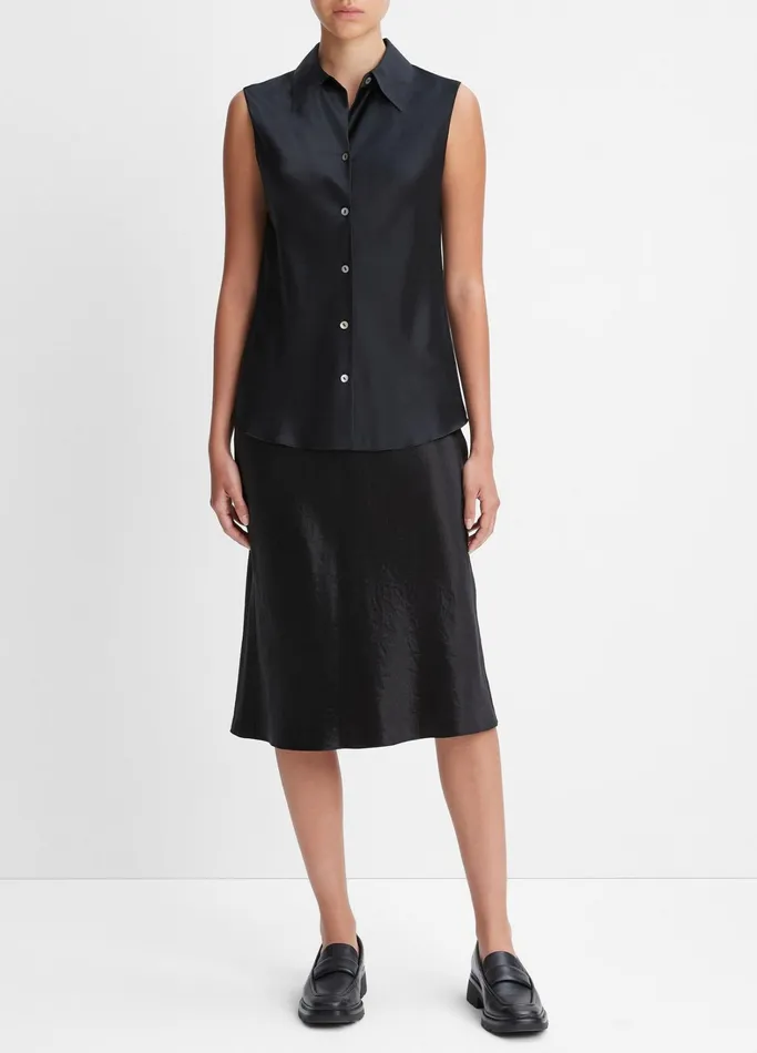Vince Shirts and Tops Women Silk Sleeveless Bias Shirt Black