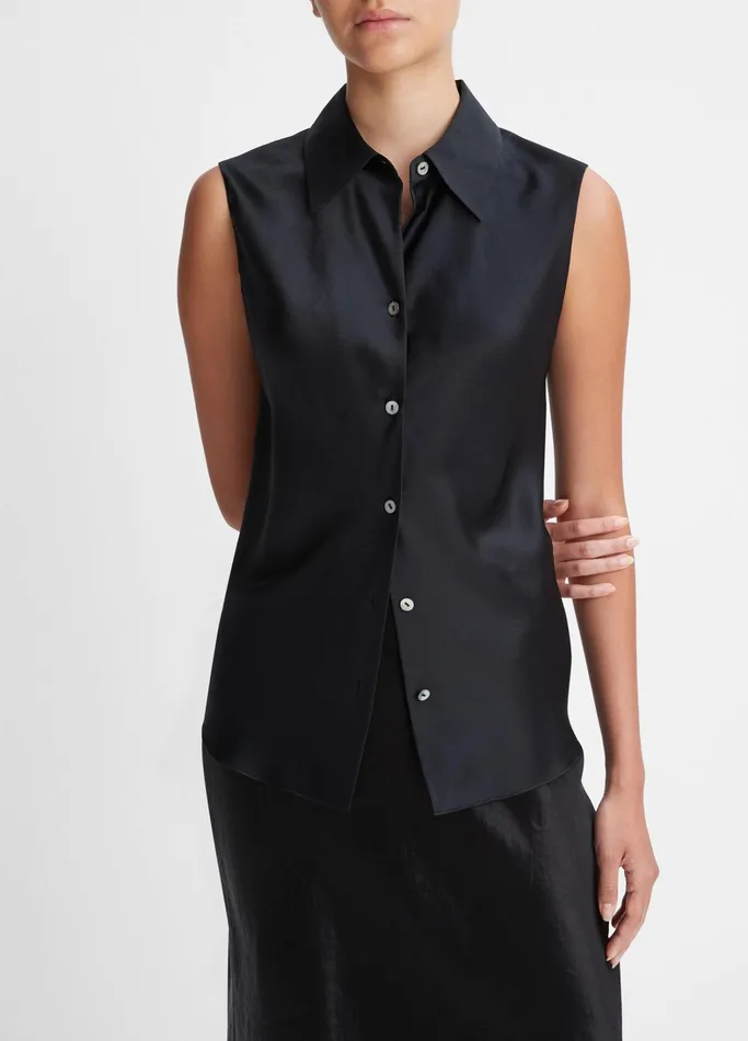 Vince Shirts and Tops Women Silk Sleeveless Bias Shirt Black