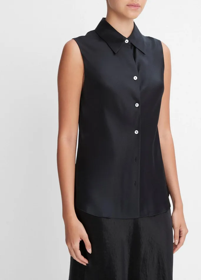 Vince Shirts and Tops Women Silk Sleeveless Bias Shirt Black