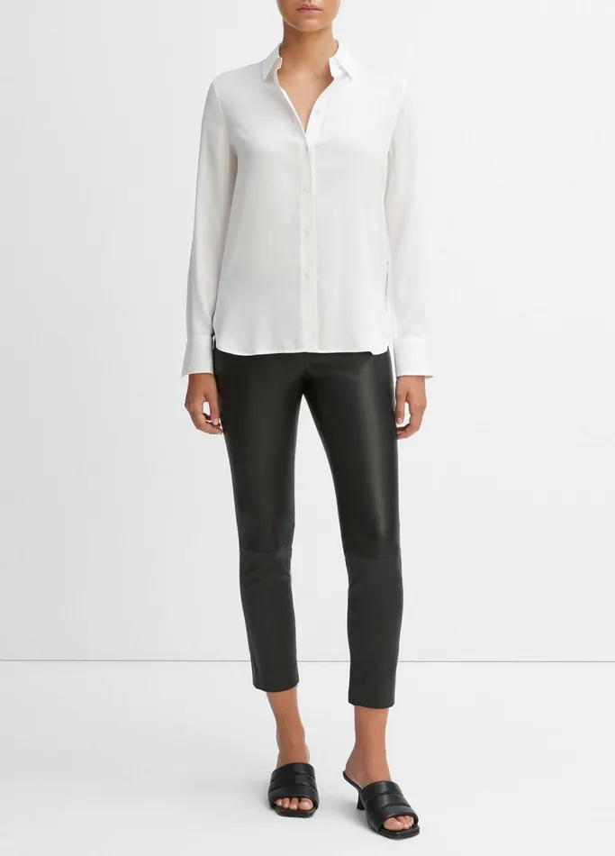 Vince Shirts and Tops Women Slim Fitted StretchSilk Blouse Optic White