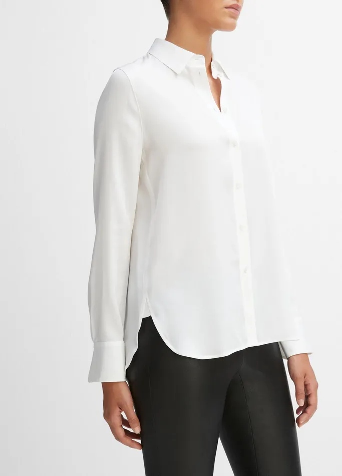Vince Shirts and Tops Women Slim Fitted StretchSilk Blouse Optic White
