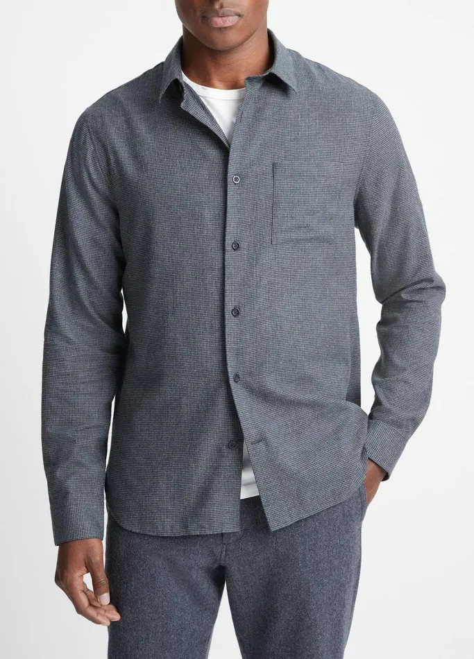 Vince Shirts Men Mendocino Houndstooth Shirt Coastal Bluemedium Heather Grey