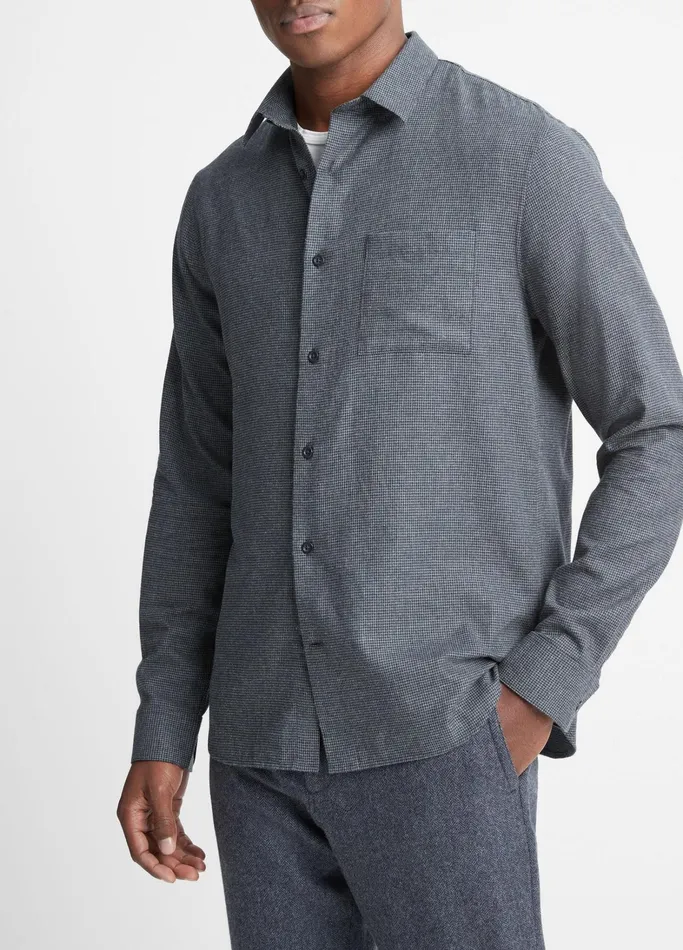 Vince Shirts Men Mendocino Houndstooth Shirt Coastal Bluemedium Heather Grey
