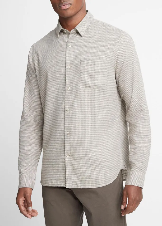 Vince Shirts Men Mendocino Houndstooth Shirt Stone Beachcarrillo Green