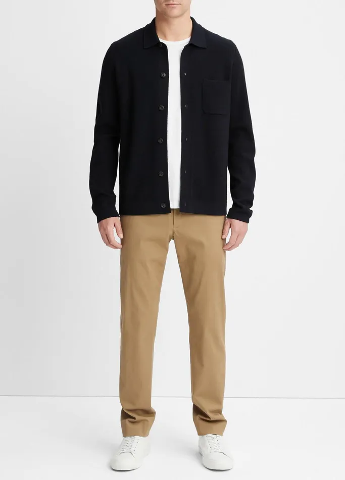 Vince Shirts Men Merino Wool Overshirt Coastal Blue